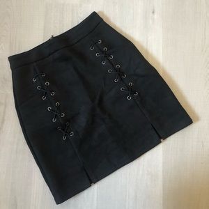 Lace Up Suede Mini Skirt (Size S)